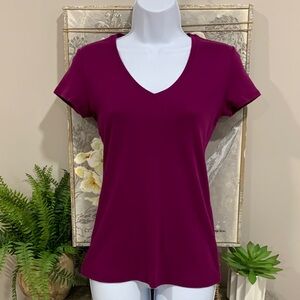 BANANA REPUBLIC Purple Cotton V-neck Tee S